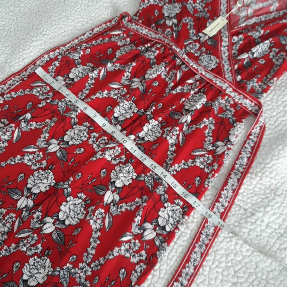 New Max Studio Size Small Red Floral Sleeveless Faux Wrap V-Neck Dress - Picture 6 of 16